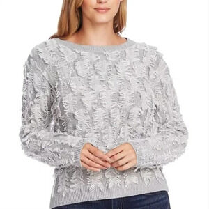 Vince Camuto Cotton Eyelash Gray Sweater Long Sleeve Top  Crew Neck Shirt Sz M